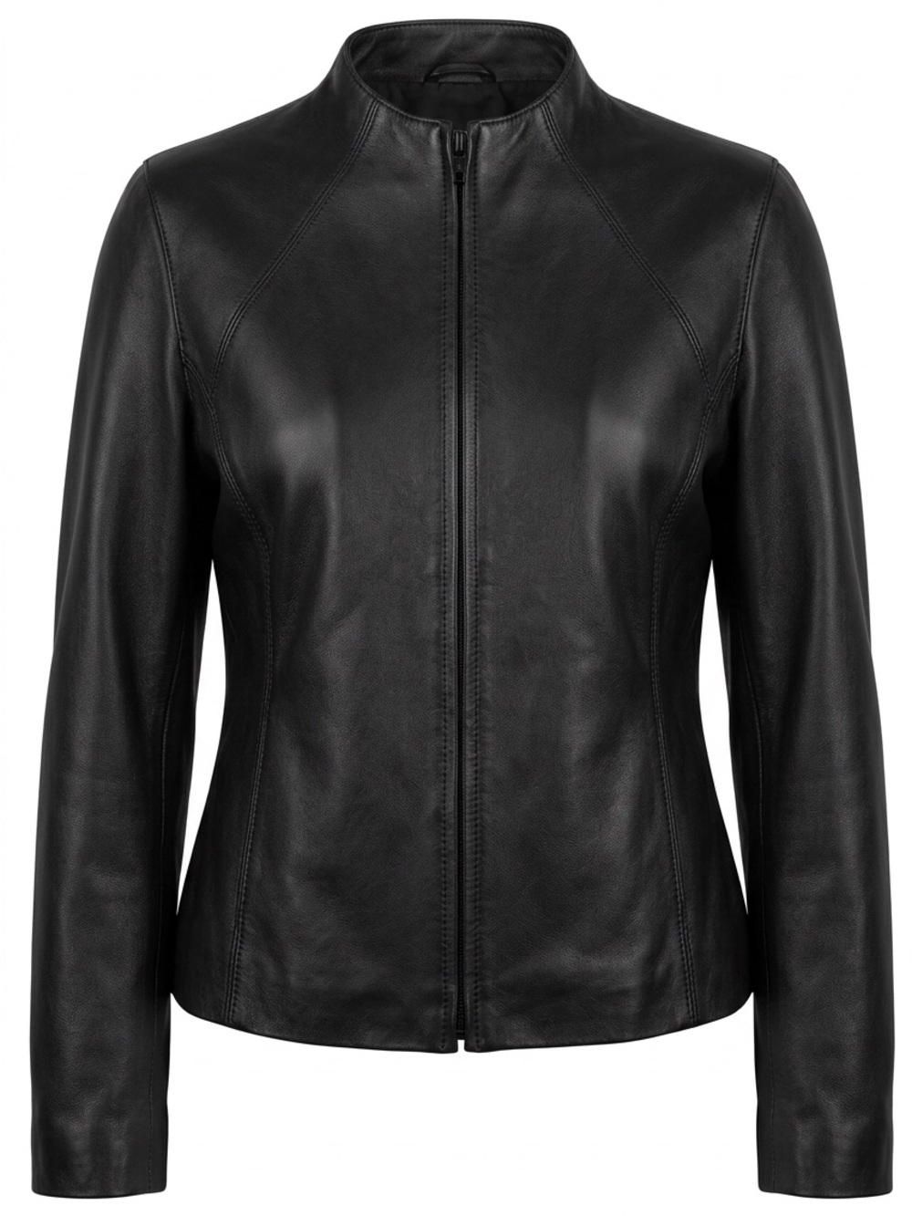 Women's Black Leather Zip-Front Jacket by